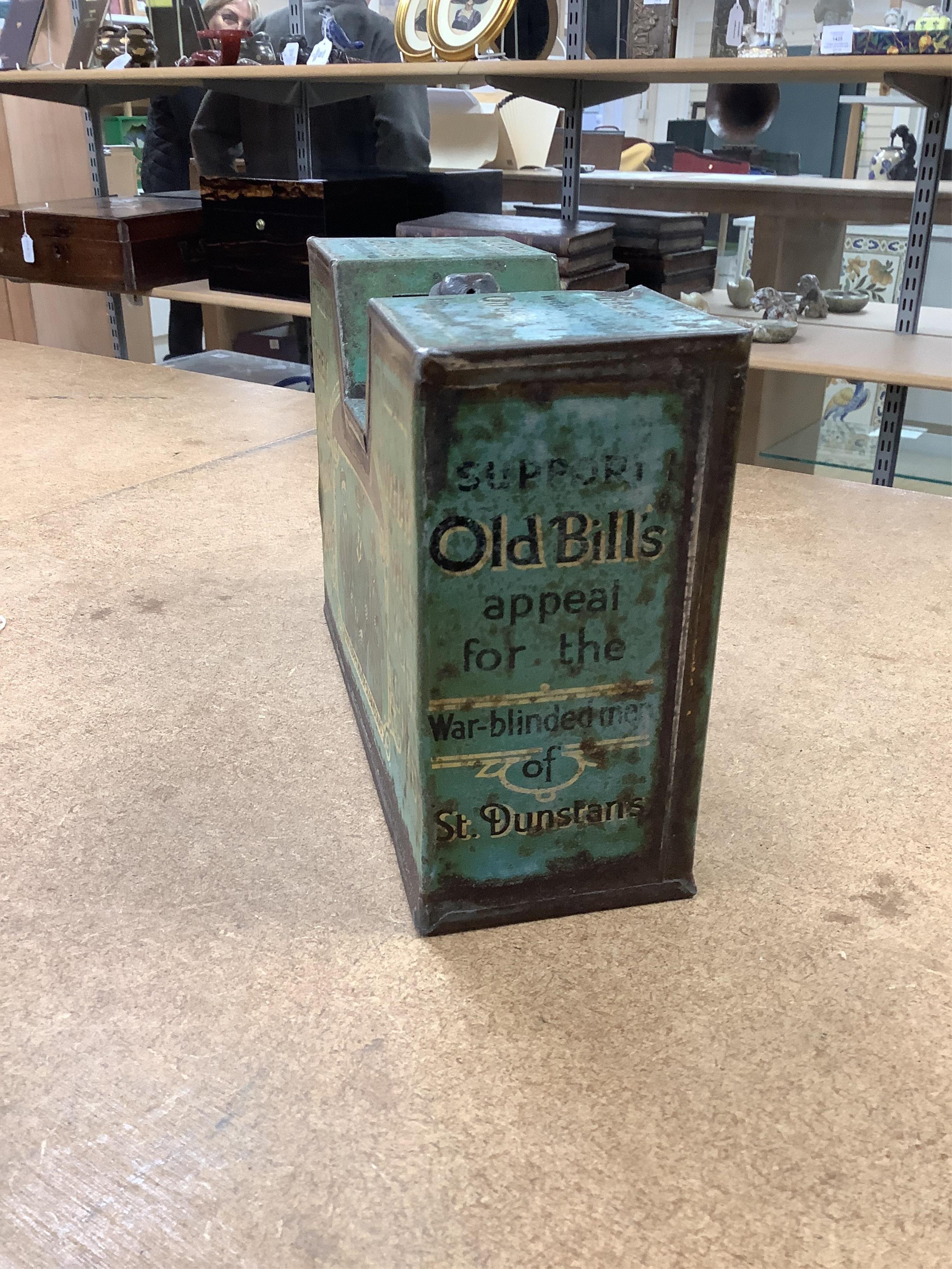 A quantity of various painted tin money boxes including Lucie Attwell Fairy House, The ‘Daily Mail’ copper bank, and four in the form of books, largest 20cm high. Condition - mostly fair